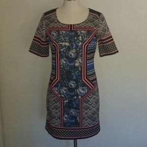 Floral and geometric short sleeve dress